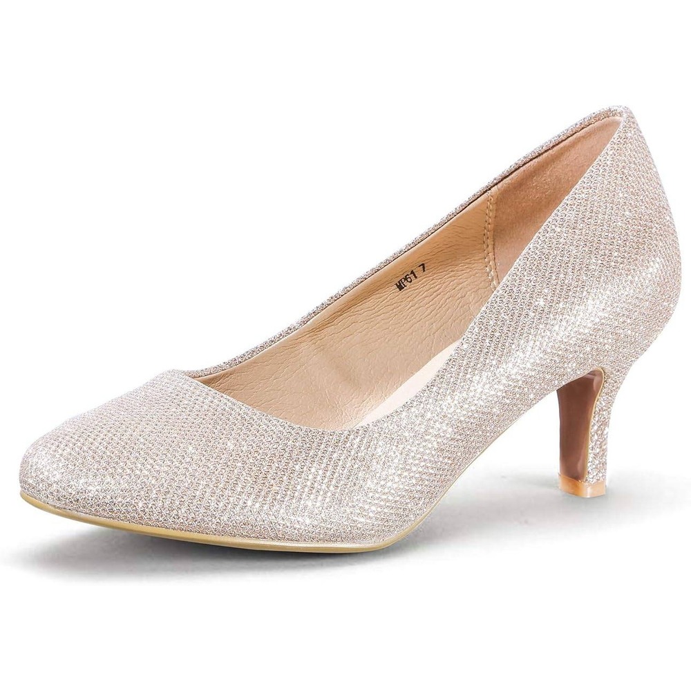 IDIFU‎ Roadora Womens Glitter Kitten Heel Pumps Round Toe Gold Silver Size 9 NEW
